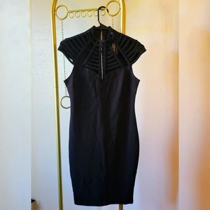 Black Midi Zip Up Dress BodyCon Fit Size M by Fashion Nova